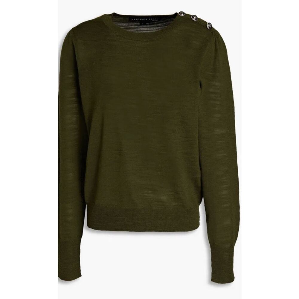 VERONICA BEARD Grayden Sweater Olive Green Crewneck Wool Slub Knit Sz S